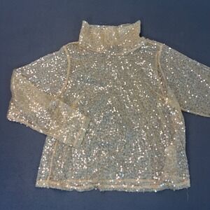 Sunday In Brooklyn Anthropologie Womens Size 2X Blouse Sequin Sheer Shimmer Gold
